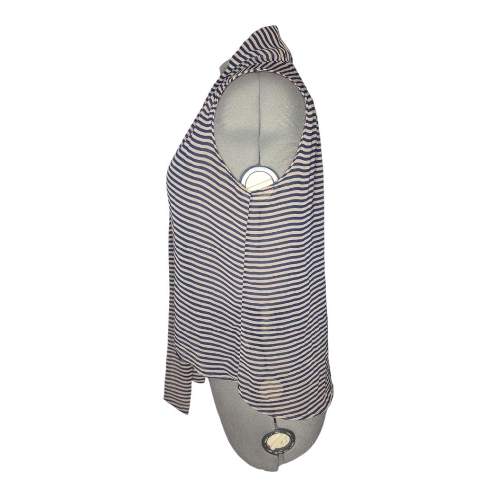 Women's Paper Crane Sheer Striped Relaxed Hi-Lo Tie Blouse - Picture 6 of 8